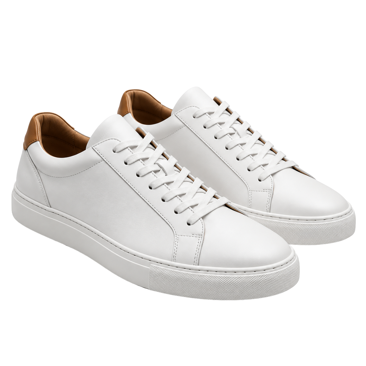 Premium Minimalist Leather Trainers – White & Tan | ULLVEMORA