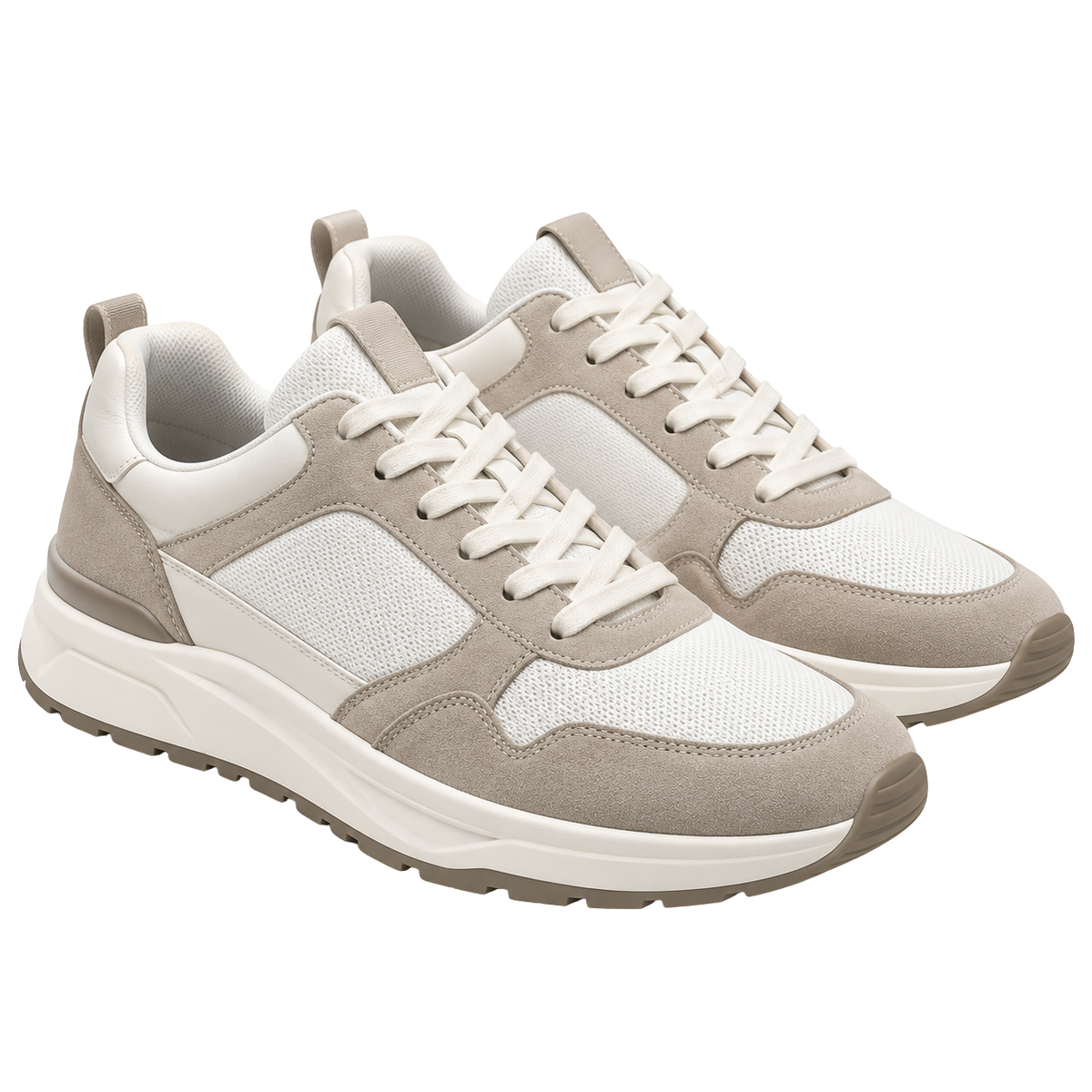 Premium Suede & Mesh Lifestyle Trainers – Ivory & Sand Beige | ULLVEMORA